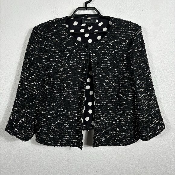 St John Blazer Womens Size 12 Knit 3/4 Sleeve Black One Hook Closure